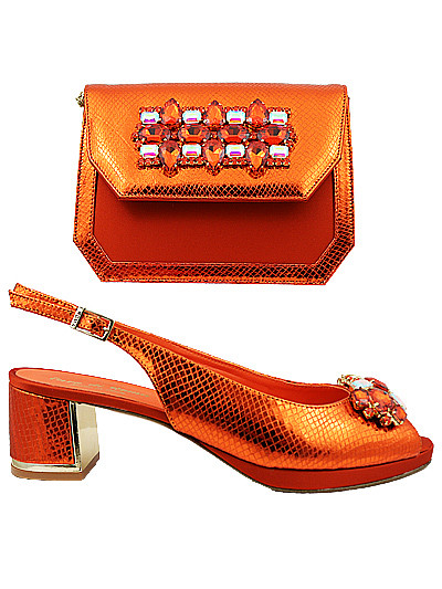 EDS1828 - Leather Orange Enzo di Roma Shoe & Bag