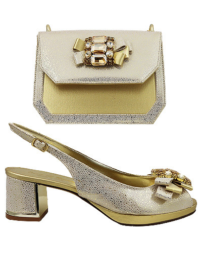 EDS1829 - Leather Gold Enzo di Roma Shoe & Bag