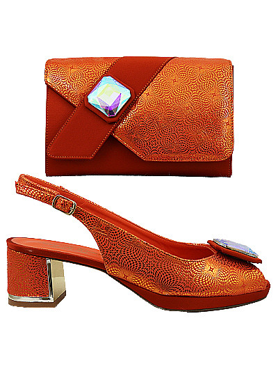 EDS1831 - Leather Orange Enzo di Roma Shoe & Bag
