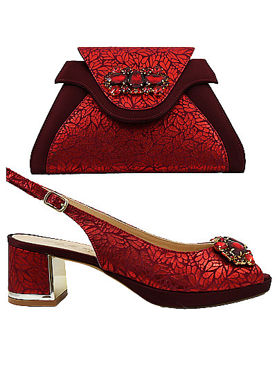 EDS1835 - Leather Wine Enzo di Roma Shoe & Bag