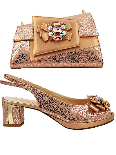 EDS1840 - Leather Peach Enzo di Roma Shoe & Bag