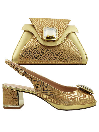 EDS1842 - Leather Gold Enzo di Roma Shoe & Bag