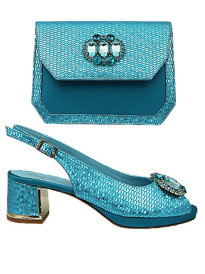 EDS1864 - Leather Teal Enzo di Roma Shoe & Bag