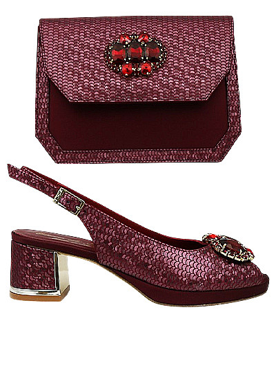 EDS1872 - Leather Wine Enzo di Roma Shoe & Bag
