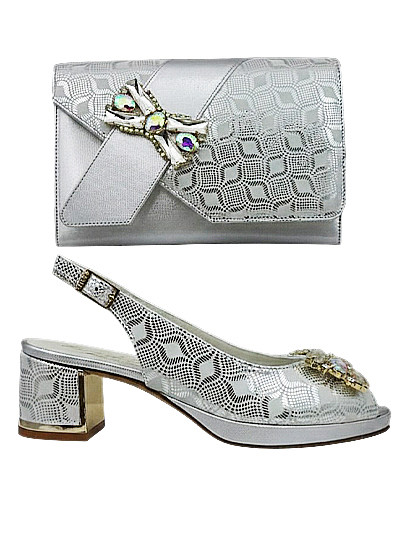 EDS1873 - Leather Silver Enzo di Roma Shoe & Bag