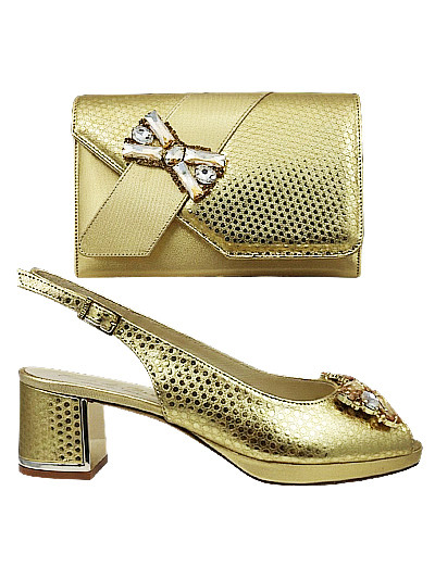 EDS1875 - Leather Gold Enzo di Roma Shoe & Bag