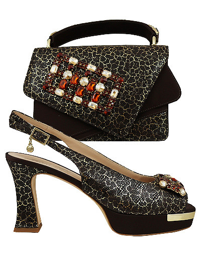 MTB545 - Chocolate & Gold Leather Marta Fabi Shoes & Bag