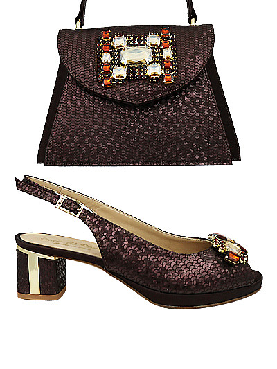 EDS1885 - Leather Chocolate Enzo di Roma Shoe & Bag