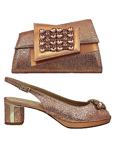 EDS1889 - Leather Peach Enzo di Roma Shoe & Bag