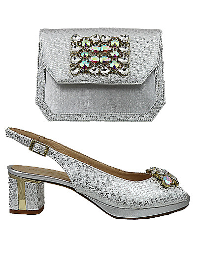 EDS1890 - Leather Silver Enzo di Roma Shoe & Bag