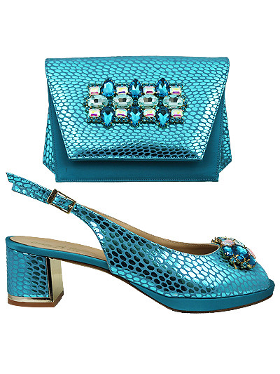 EDS1881 - Leather Teal Enzo di Roma Shoe & Bag