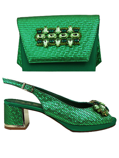 EDS1884 - Leather Green Enzo di Roma Shoe & Bag