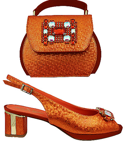 EDS1886 - Leather Orange Enzo di Roma Shoe & Bag